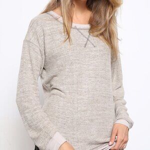 MITTOSHOP Oatmeal Knit Sweatshirt Layered Look Long Sleeve Tunic Top Raw Hem